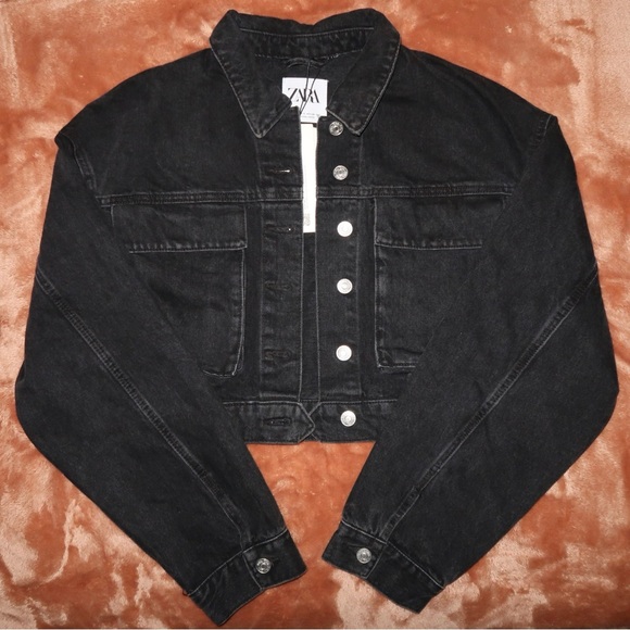 Zara Black Cropped Denim Utility Jacket 0/8197/279/800/02 - Picture 3 of 12